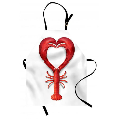 Sea Animals Apron A Boiled Lobster Shaped as A Heart Symbol Fish Dinner Seafood Love Restaurant Menu Art, Unisex Kitchen Bib Apron with Adjustable Neck for Cooking Baking Gardening, Red, by