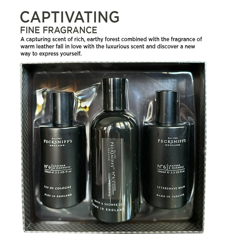 Pecksniffs Leather & Oakmoss Men's Gift Set: Eau de Cologne, 3-in