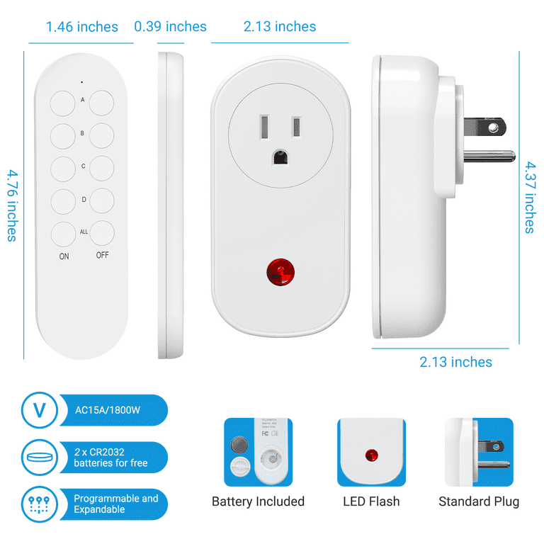 Hapythda Wireless Remote Control Outlet,15A/1500W Wall Mounted Light Switch  with Anti-Surge 4000V 100ft RF Range 