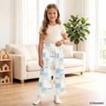 thumbnail image 4 of COEQINE Girls Wide Leg Pants with Ruffle Hem, High Waist Full Length Casual Pants Baggy Straight Trousers Trendy Kids Clothes for 7-8 Years, Blue Bow Polka Dots Patchwork, 4 of 8