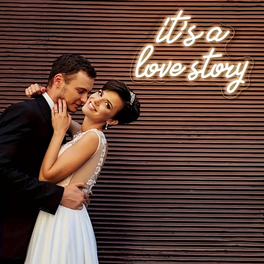 White Love Story LED Neon Sign | USB-Powered Aesthetic Wall Decor For Bedroom & Living Room | Wedding, Birthday Party Gift With Romantic Glow