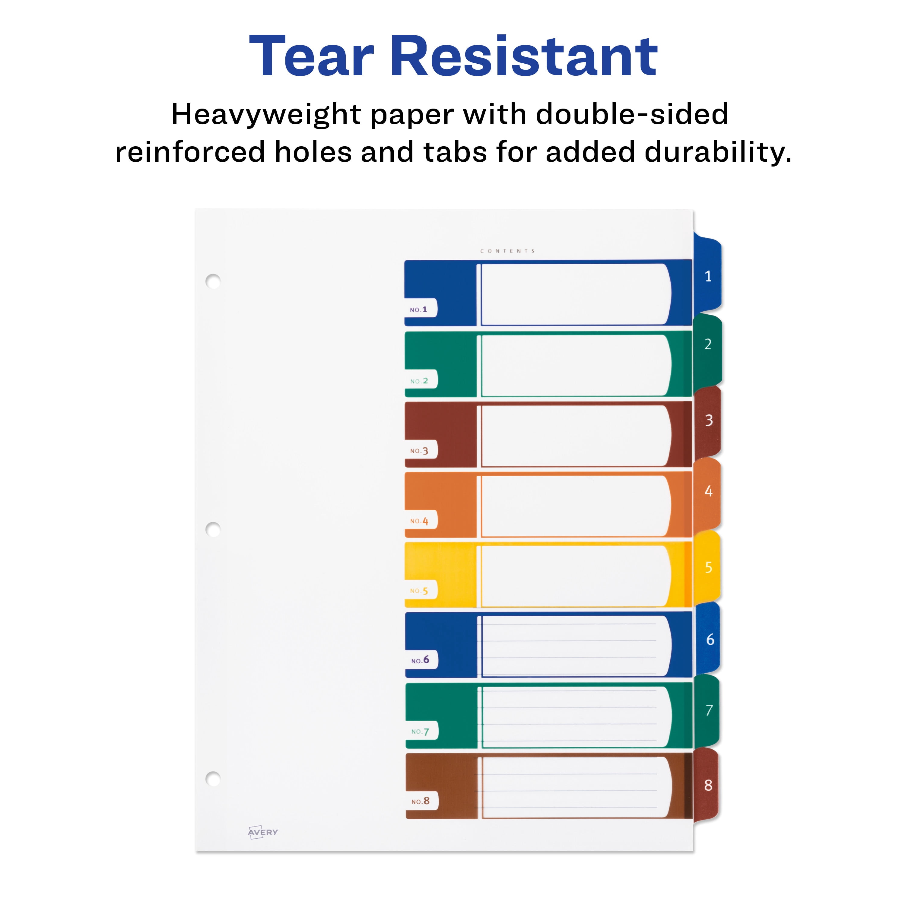 Avery Ready Index Easy Edit 8 Tab Binder Dividers, Customizable Table of Contents, Multicolor Tabs, 6 Sets (12172)