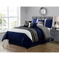 thumbnail image 1 of GrandLinen 7 Piece Navy Blue/Grey/Black/White Scroll Embroidery Bed in A Bag Microfiber Comforter Set (Double) Full Size Bedding. Perfect for Any Bed Room or Guest Room, 1 of 3