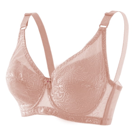 Nhthy Minimizer Bras for Women Full Coverage No Underwire Bras Breathable Lifting Lace Bra for Heavy Breast Yellow L