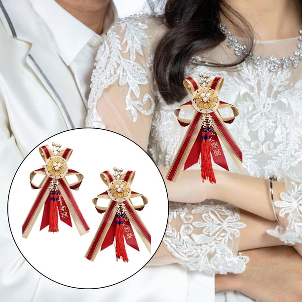 HILABEE 2Pcs Bride Bridegroom Wedding Boutonniere Chinese Corsage Ribbon  Elegant with Pin and Clip Groom Flower for Anniversary Decor - Walmart  Business Supplies