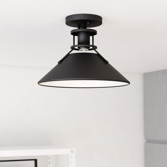 Canton 11.5-in W Black Farmhouse Semi Flush Mount Ceiling Light