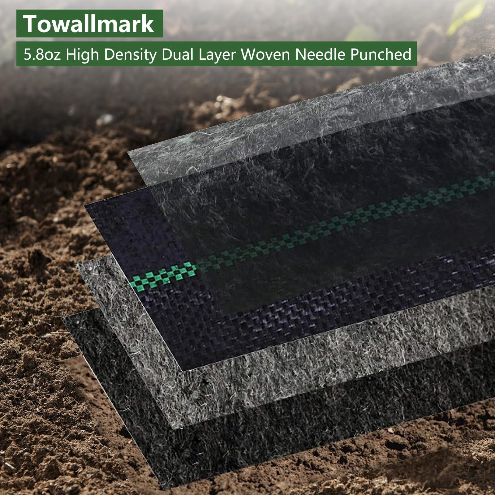 Towallmark Woven Landscape Fabric 5oz, Towallmark 5 x 300FT Weed Fabric Barrier, Double Layer, Garden Fabric Weed Barrier, Weed Control Fabric Ground Cover, Gardening Mat for Garden Beds, Landscaping