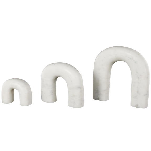 7",5",3"H White Marble Arched Abstract Sculpture with Varying Sizes, by DecMode (3 Count)