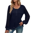 thumbnail image 1 of Blusa de manga larga con cuello en V de color sólido con costura de encaje informal para mujer Pompotops  qwe24516, 1 of 8