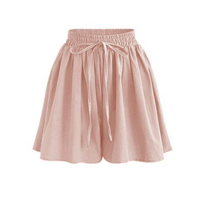 Diufon Chiffon Shorts for Women Elastic Waisted Ruffle Pleated Pants Solid Color Drawstring Shorts Pants
