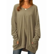 Woolen Velvet Women's Baggy Blouse Plus Size Tops Long Sleeve Pullover Casual Pockets T-Shirts Winter