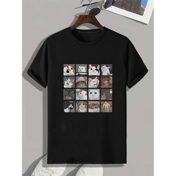 Cats Print, Men's Round Crew Neck Short Sleeve Tee, Casual T-shirt, Casual Comfy Lightweight Top for Summer, Casual Sports Fashion, Casual Sporty Tee, Comfy Tee