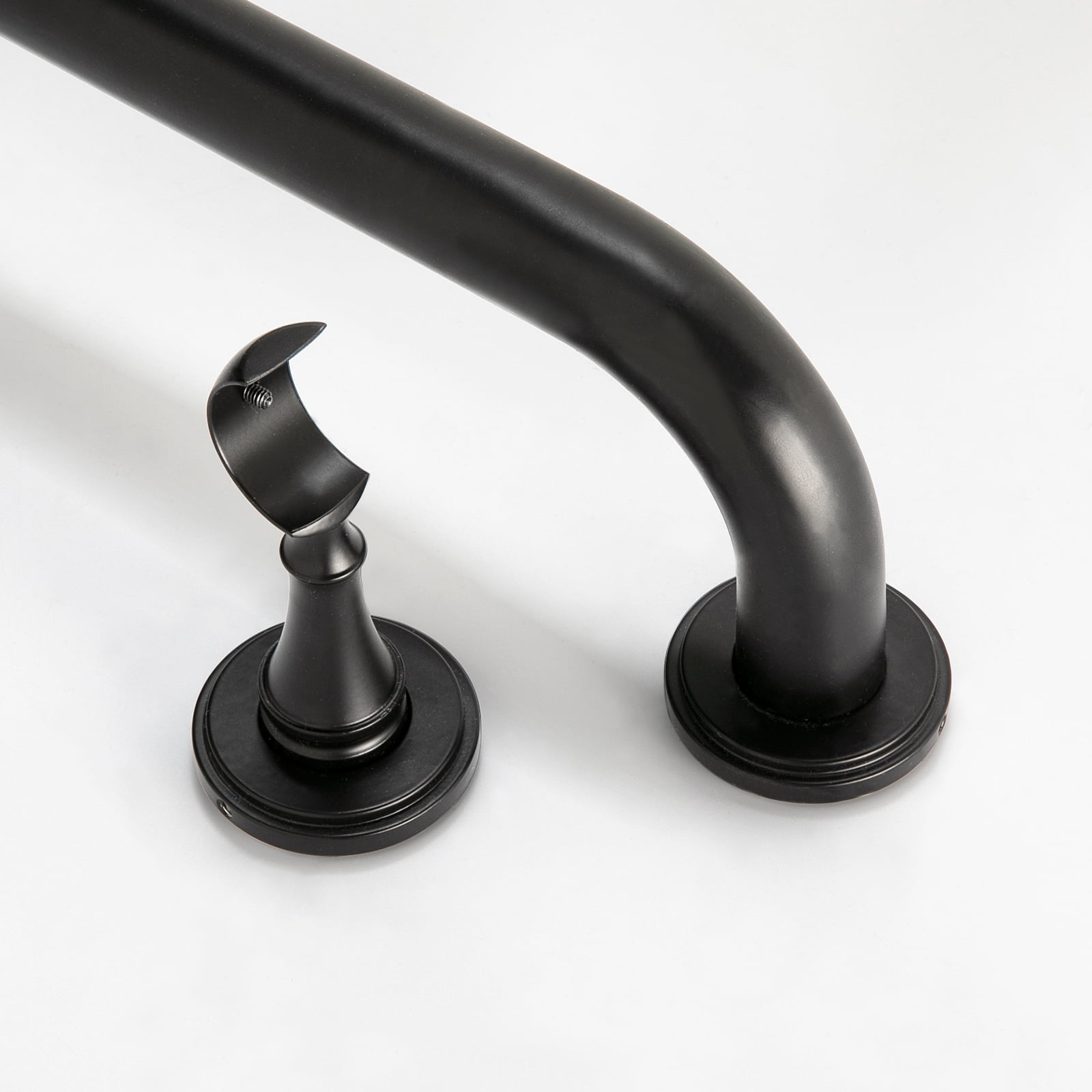 TWOPAGES Vengo Collection Matte Black Adjustable Wrap Around Curtain Rod for 28-48 Windows