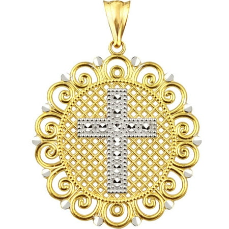 US GOLD Handcrafted 10kt Gold Medallion with Cross Center Charm Pendant