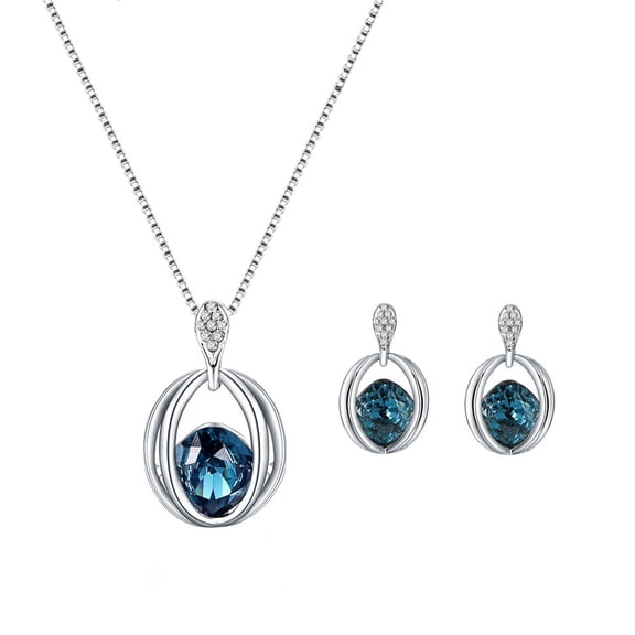 Wutalume Women's Crystal Diamond Earrings Pendant - Necklace Set Blue Stone Jewelry for Her Elegant Dinner Date Night Cubic Zirconia,Blue