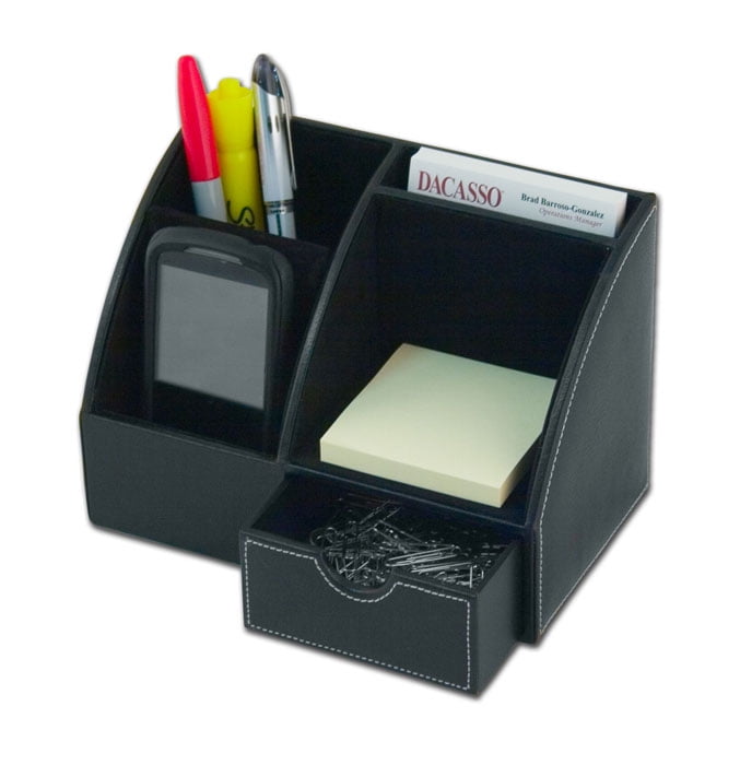 Classic Black Leather Desktop Organizer