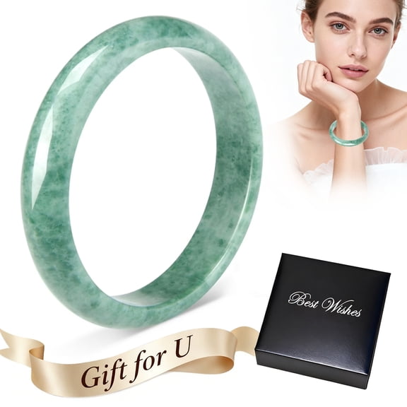 Genreen Natural Jade Bracelet Jade 2.4''Bangle Bracelets with Box Good Luck Bangle for Women Wedding Mother's Day Gift