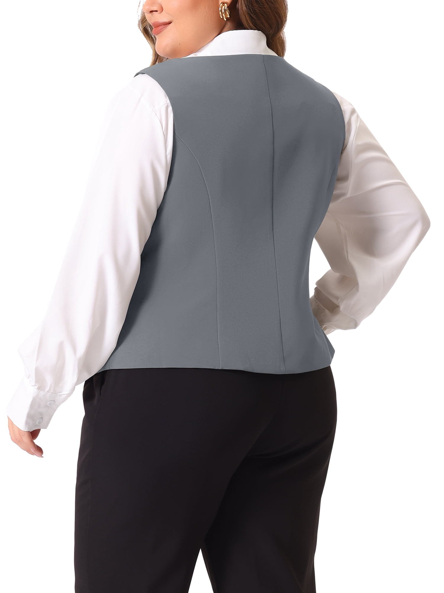 DARING DIVA Women's Plus Size Summer Double Breasted Vintage Lapel Collar Vest 3X Gray