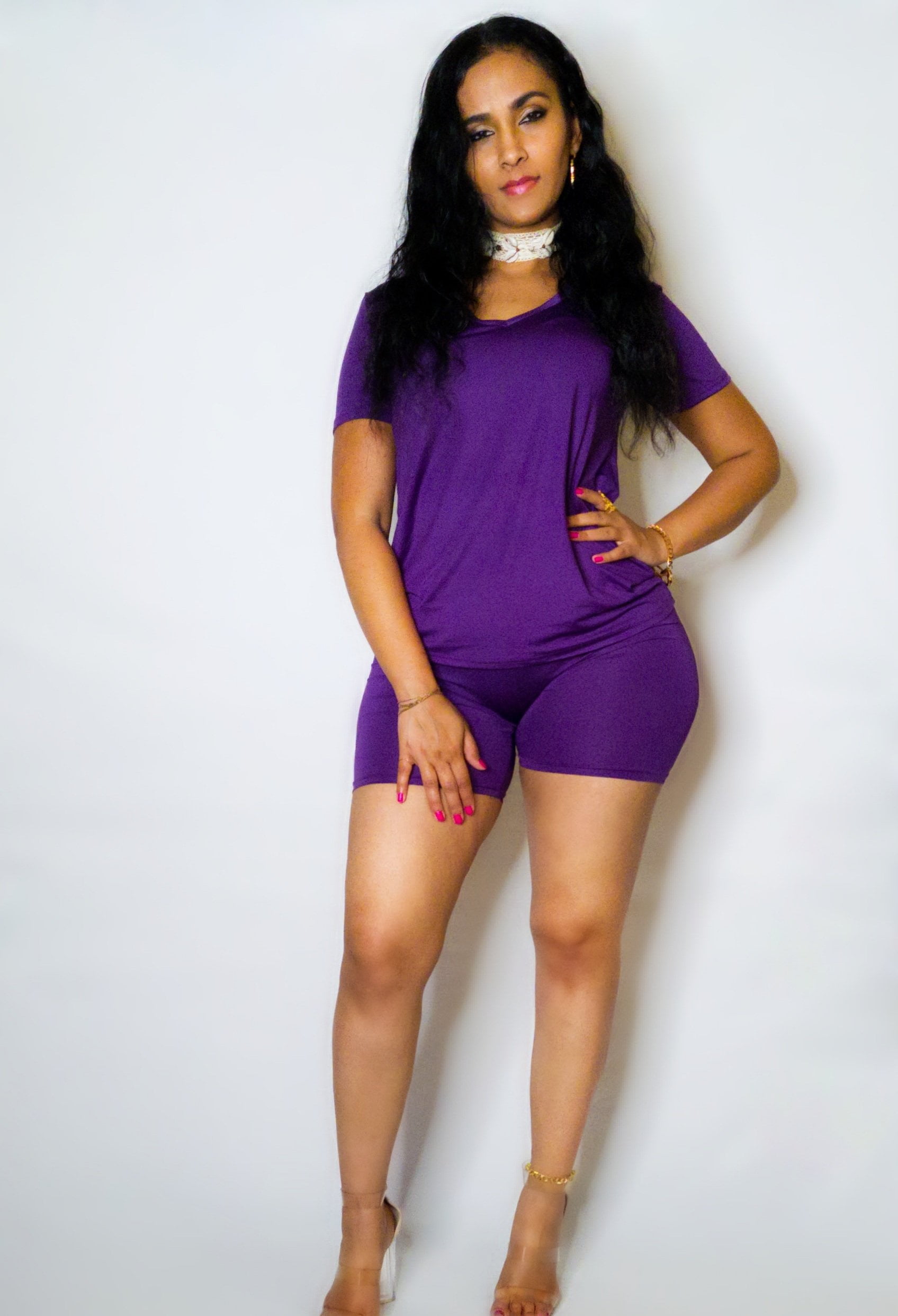 lavender biker short set