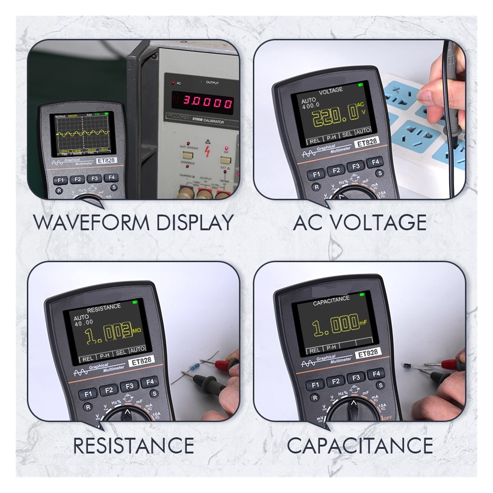 ET828 Portable Digital Oscilloscope Multimeter 2 In 1 Color Voltmeter Ammeter Waveform Capture For DIY Electric Repair ,Professional Designed