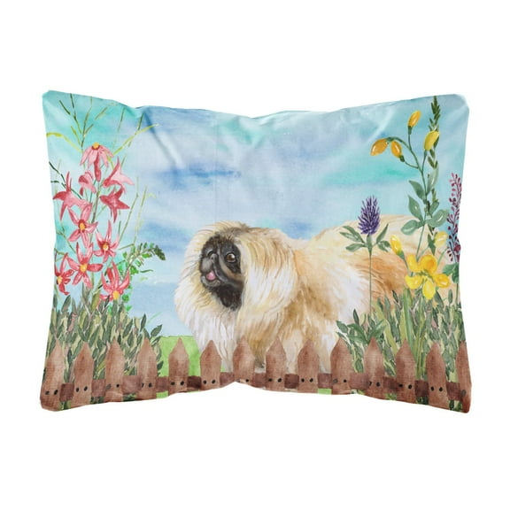 Carolines Treasures CK1243PW1216 Pekingese Spring Canvas Fabric Decorative Pillow  12H x16W multicolor