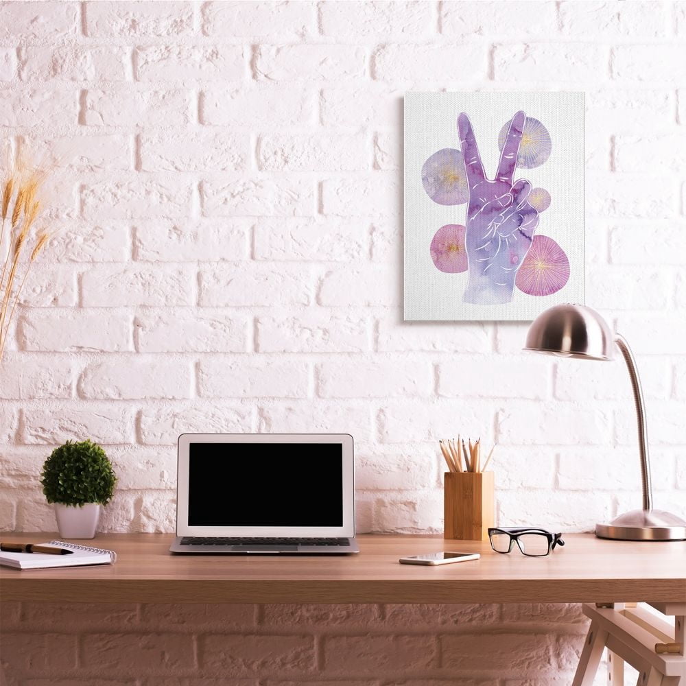 Stupell Industries Purple Watercolor Peace Hand Sign with Abstract Shapes Designed by Ziwei Li