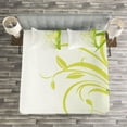 thumbnail image 3 of Ambesonne Green Quilted Bedspread Set 3 Pcs, Branches Floral Curly Leaves, King Size, Lime Green and Pale Green, 3 of 3