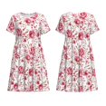 thumbnail image 3 of Bixox Robe d'Été à Manches Courtes pour Femmes Robe Ample Longueur Genou avec Poches-Rose Fleurs, 3 of 7
