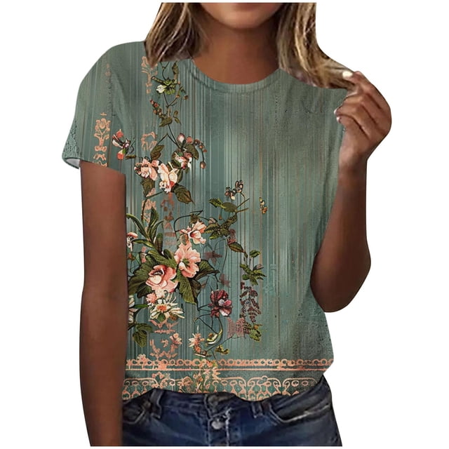 Women Printed Shirts Tees Women's Short Sleeves Blouse