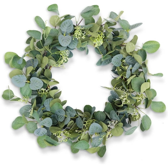 Artificial Eucalyptus Wreath,18 Inch Green Reusable Wreath,Hanging Greenery Wreath Ornament for All Seasons for Wall and Outside