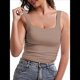 thumbnail image 4 of Camisetas Sin Mangas con Doble Forro para Mujer, Estilo Y2K, para Salir, Ajustadas, Sin Mangas, con Cuello Cuadrado, para Verano. Marrón XL, 4 of 8