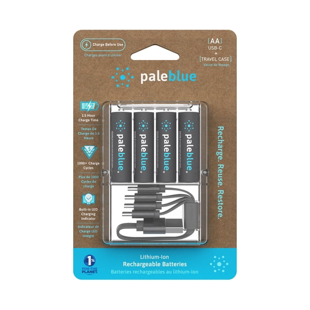 Pilas AA Recargables USB Pale Blue 1.5V 1700mAh Paquete de 4