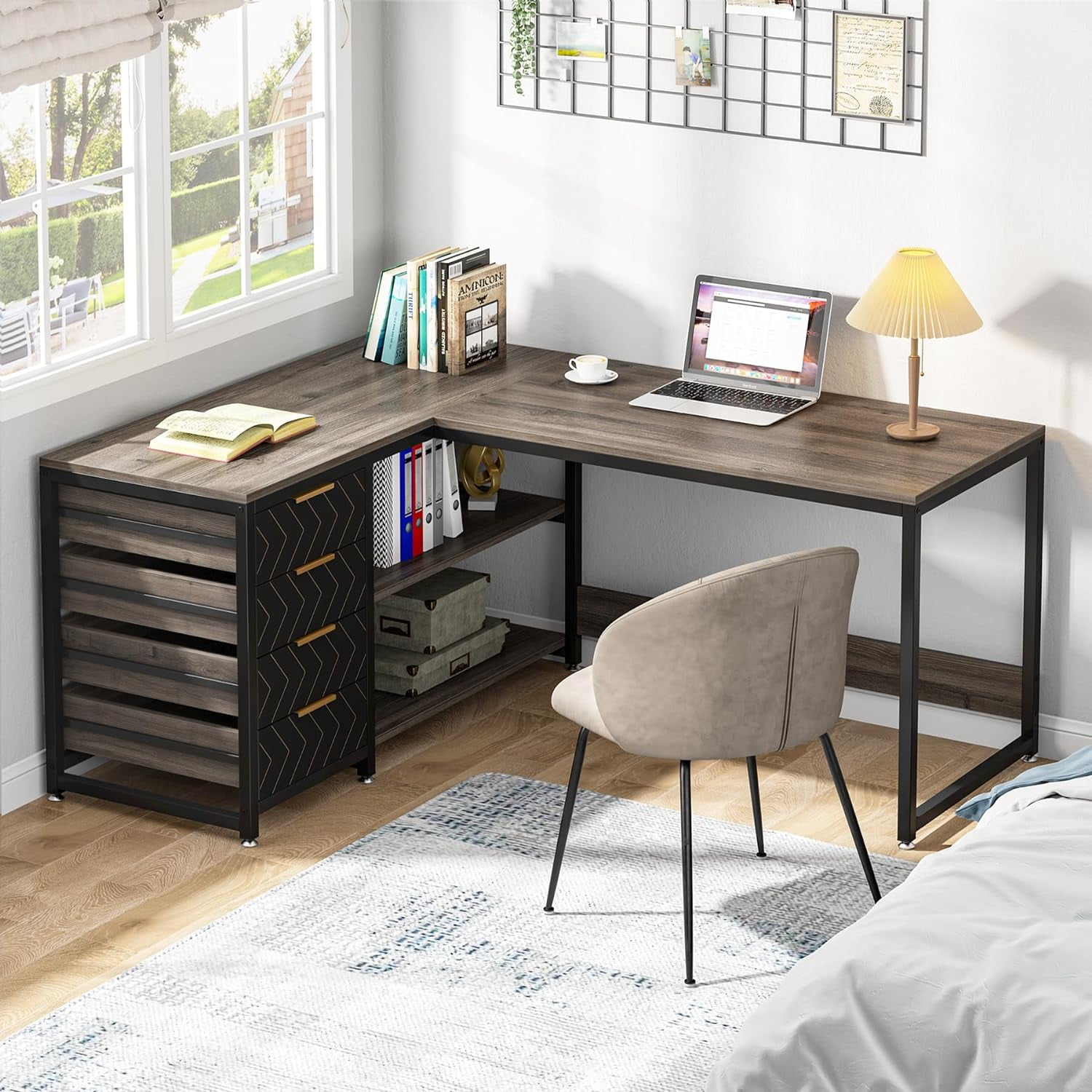Tribesigns 59" L-Shaped Office Desk, Modern Reversible Computer Study Desk for Home Office, Gray