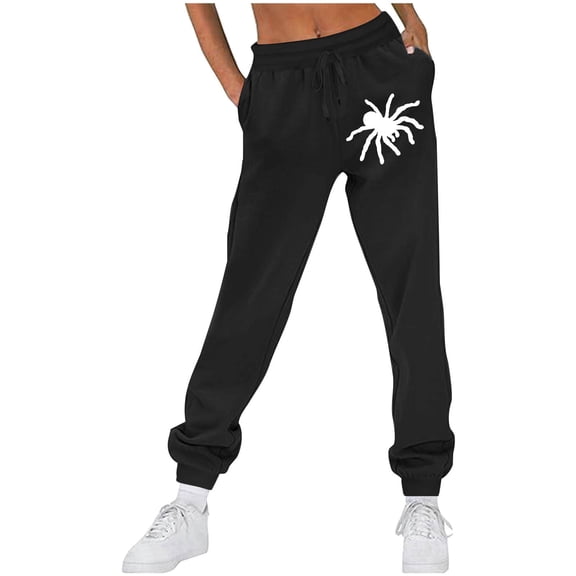 Fartey Womens Mens Sweatpants Fall Fleece Lined Jogger Pants with Pockets Fashion Print Drawstring High Waisted Cinch Bottom Sweatpant Black S