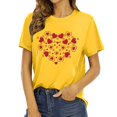 thumbnail image 2 of Chemises de Vacances pour Femmes Col Rond Manches Courtes Mode Imprimé Cœur T-Shirt Ample Léger Confortable Doux Basique Tee Vêtements de Vacances Jaune G, 2 of 4