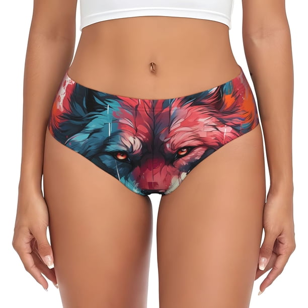 Balery Red Flame Wolf Head Ropa Interior de Algodón para Mujer con Dibujo – Braguitas Cómodas y Elásticas, Estilo Clásico-X-Small