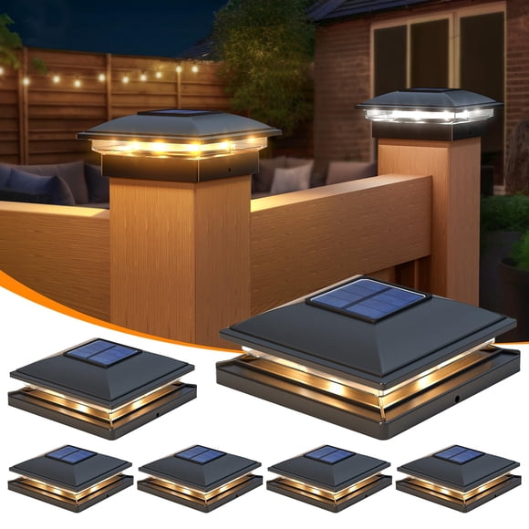 APONUO Capuchons Solaires pour Poteaux 4x4, Lumières Solaires pour Poteaux de Clôture à 2 Modes Lumineuses pour l'Extérieur, Étanches, Jardin, Patio, Clôture, Terrasse, Déco pour Capuchons de Clôture et de Terrasse 4x4, 6x6 Bois, 4x4, 5x5 Vinyle, B
