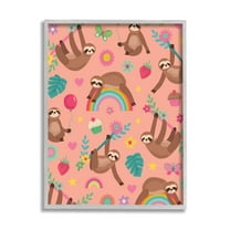 Stupell Industries Sloths Climbing Botanical Branches Whimsical Floral Pattern Graphic Art Gray Framed Art Print Wall Art, Design by Lisa Perry Whitebutton