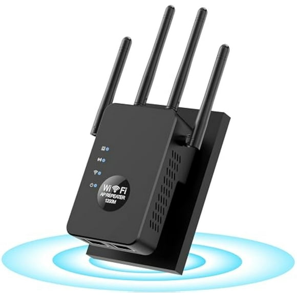 Wifi Booster, 1200Mbps Dual Band (5GHz/2.4GHz) Wifi Range Extender for Large Home Office, Multiple Device Support (BLACK)