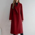thumbnail image 2 of FRSASU Long Fall Winter Wool Coats for Women Notched Lapel Collar Single-Breasted Peacoat Trench Jackets Overcoat Red, 2 of 3