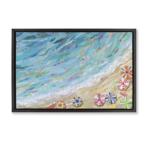 Stupell Industries Eclectic Collaged Aerial Beach View Black Floating Frame Canvas Art, 25 x 17, by Jennifer Peck