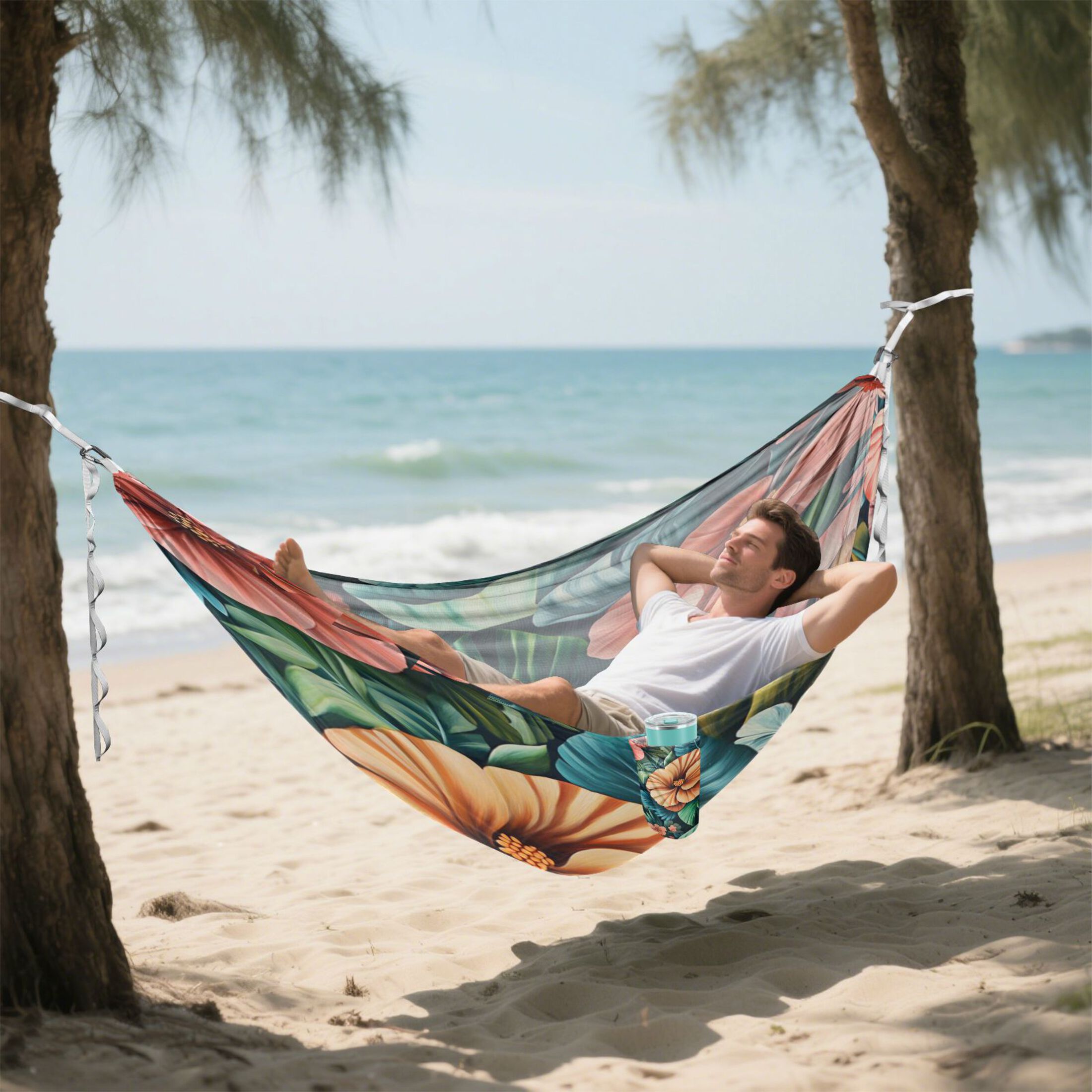 Portable Outdoor Camping Hammock Travel Hammock Ideal for Backpacking, Hiking, and Travel Multicolor Painting Flowers