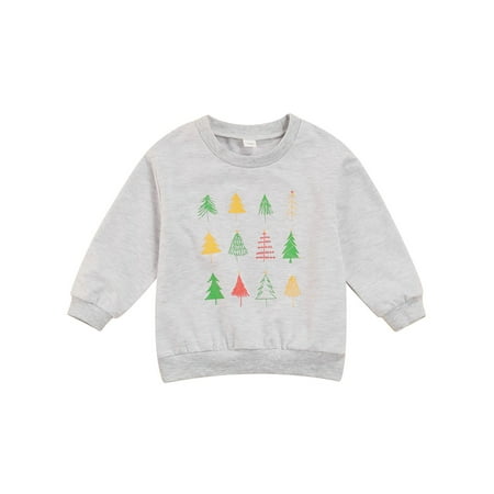 

Yinyinxull Christmas Kids Baby Girls Boys Sweatshirt Tops Letter Plaid Santa Trees Printed Pullover Clothes Grey Christmas 6-7 Years
