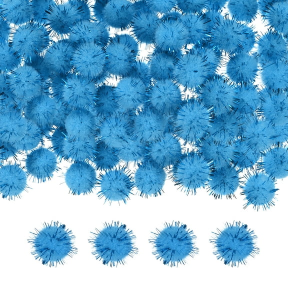 Uxcell 100-Pack Glitter Pom Pom Balls, 0.6in Mini Tinsel Sparkle Balls for DIY Crafts/Party Decoration [Sky Blue]