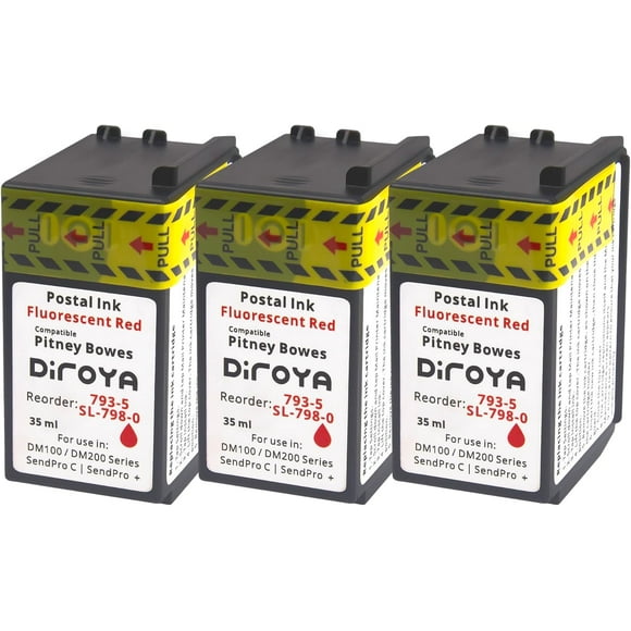 TRAHOO-793-5 SL-798-0 Ink Cartridge Replacement for Compatible Pitney Bowes DM100, DM125i, DM200, DM175i, DM225, SendPro C 200, 300, 400, 425 and SendPro+ Series Fluorescent Red Postage meter Ink (3