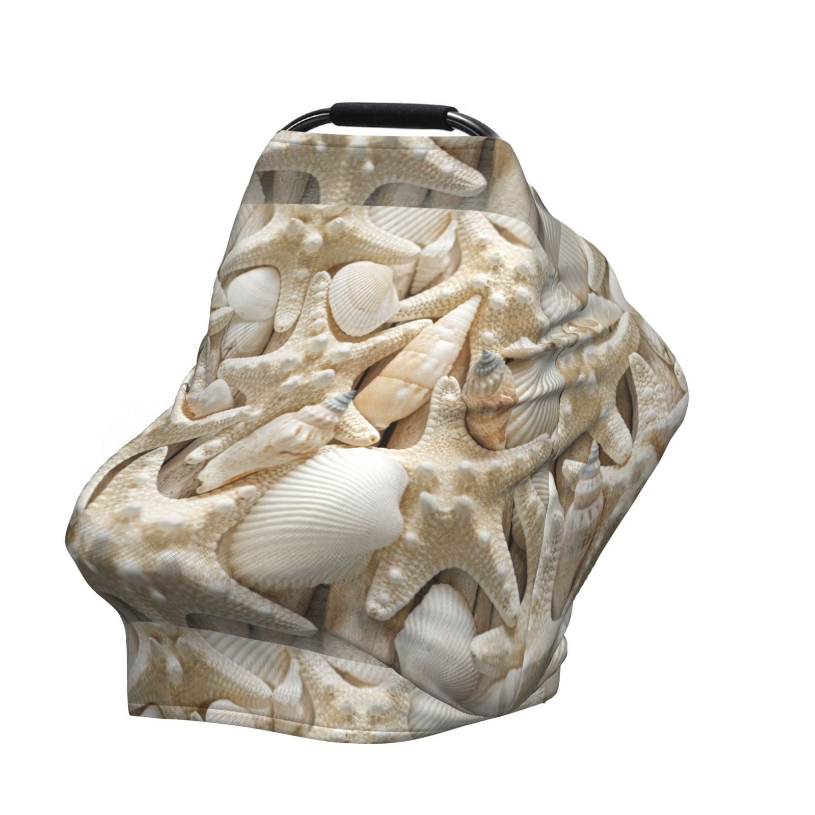 Fotbe Starfish and Sea Shells Pattern Car Seat Covers for Babies, Nursing Breastfeeding Cover Infant Carseat Canopy, Soft Stretchy Carrier Cover
