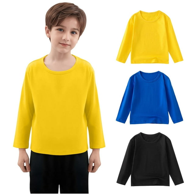 YUNAFFT Garçons Filles T-Shirts Décontractés à Manches Longues Couleur Unie Col Rond Ensemble Lot de 3 Mode Confortable pour un Usage Quotidien
