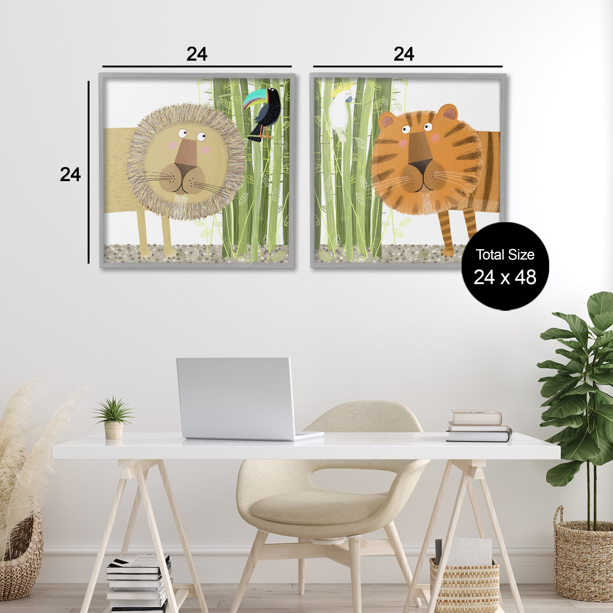 Stupell Industries Bamboo Trees & Animals 2 Piece Gray Framed Giclee Art Set, design by Carla Daly