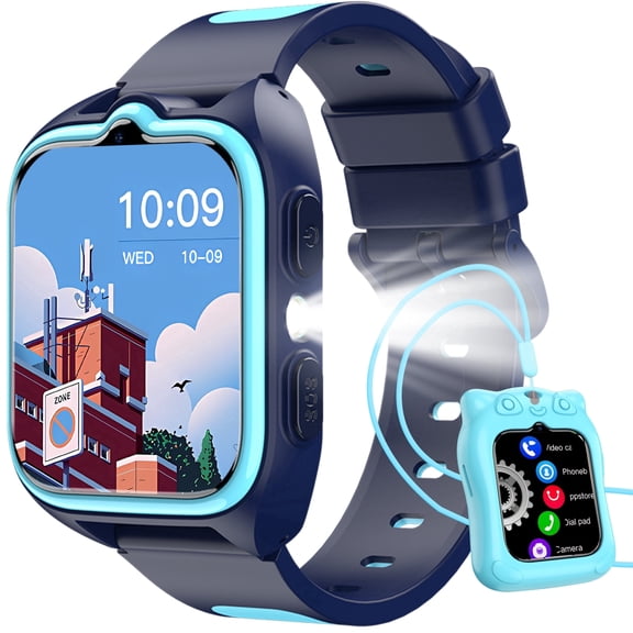 IOWODO 1.75" Kids Smart Watch with 32 Educational Games, Music Player, Pedometer, Habit Tracker, IP68 Waterproof, Alarm, Calculator for Boys & Girls (Blue)