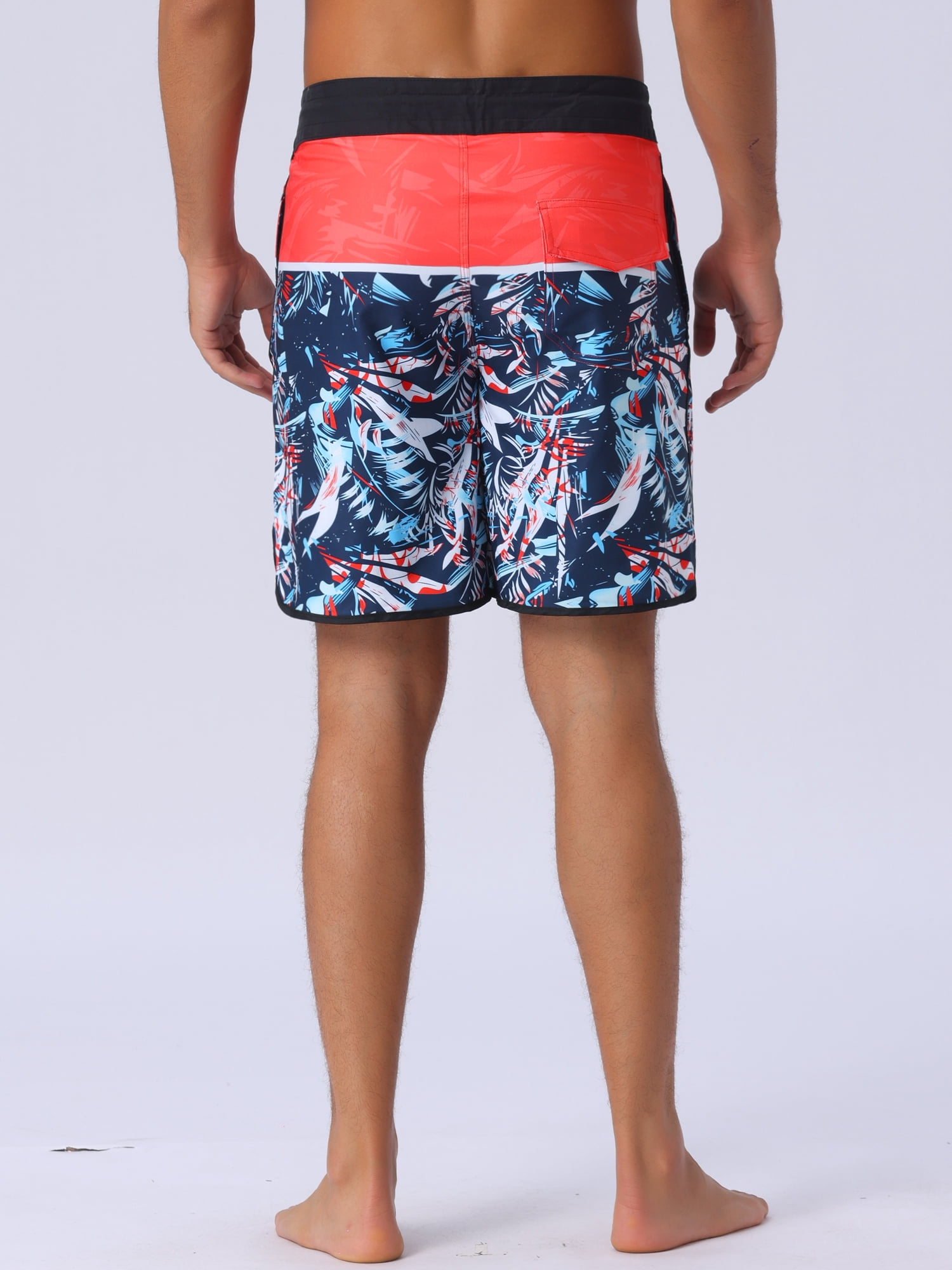 DARING DIVA Men's Elastic Waist Drawstring Hawaiian Print Athletic Swim Trunks 36 Black Red